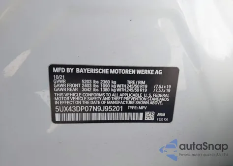 2022 BMW X3 Sdrive30I from USA, damaged, VIN 5UX43DP07N9J95201